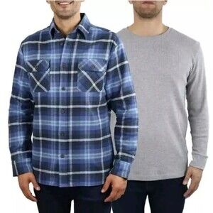 Jachs New York Men’s M Brawny Flannel + Waffle Thermal Set Blue Gray Heavyweight